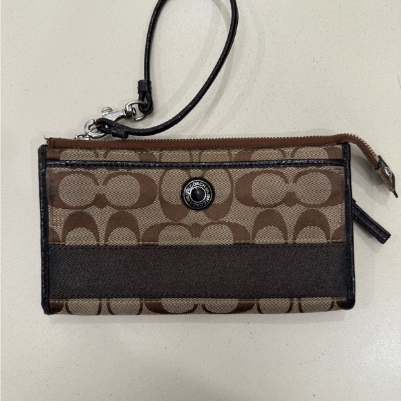 Coach Brown and Black monogram Wristlet Wallet - Picture 1 of 8